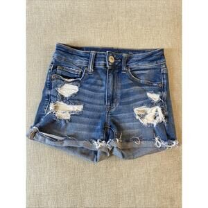 American Eagle Size 2 Jean Shorts Hi Rise Shortie Distressed Stretch Cut Off